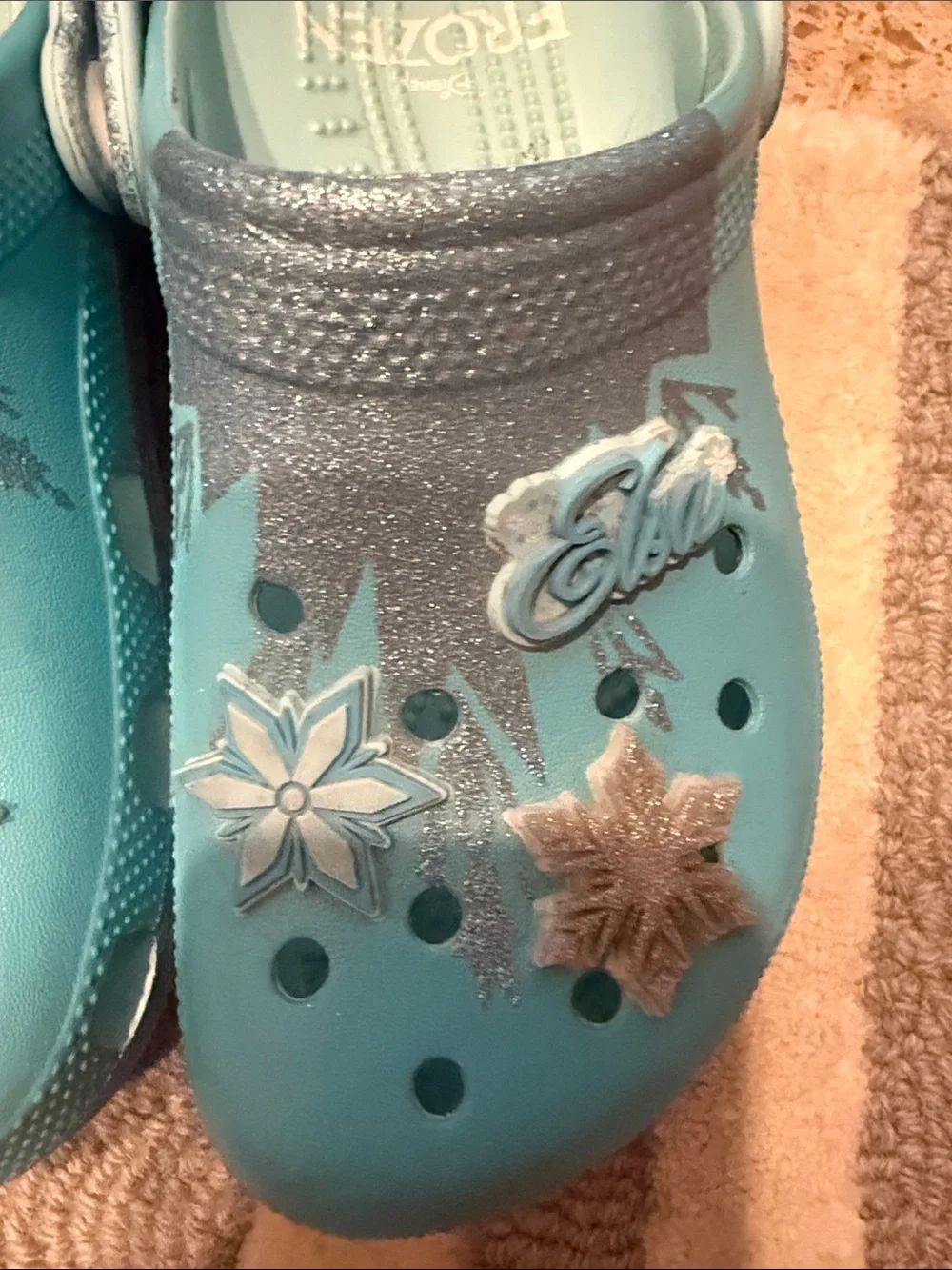Disney Elsa Teal Blue Kids Clog Sandals with Snowflake Charms